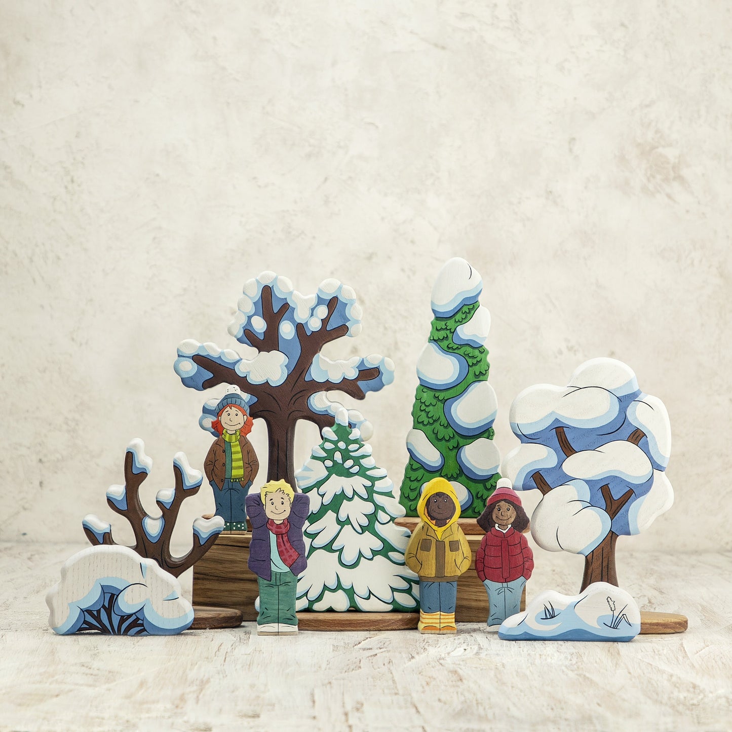 Wooden Boy Figurine in Violet Scarf