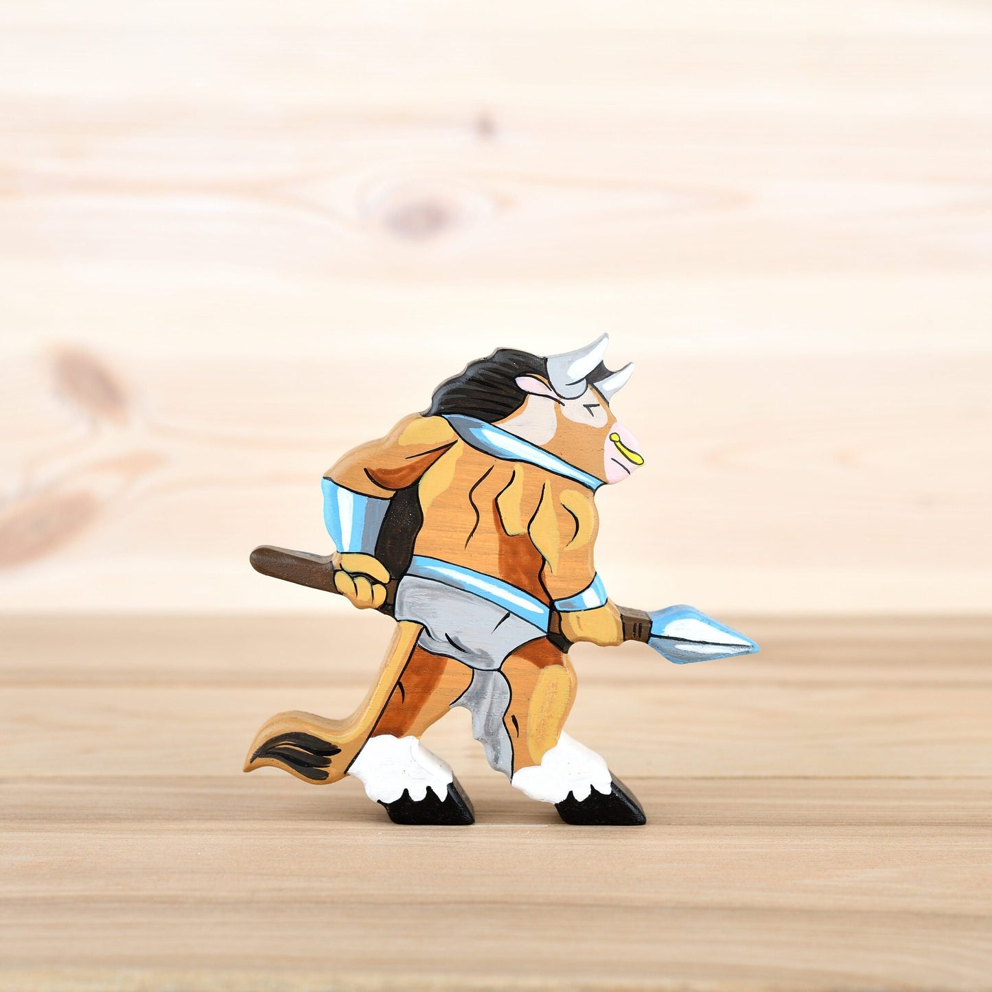 Wooden Minotaur figurine