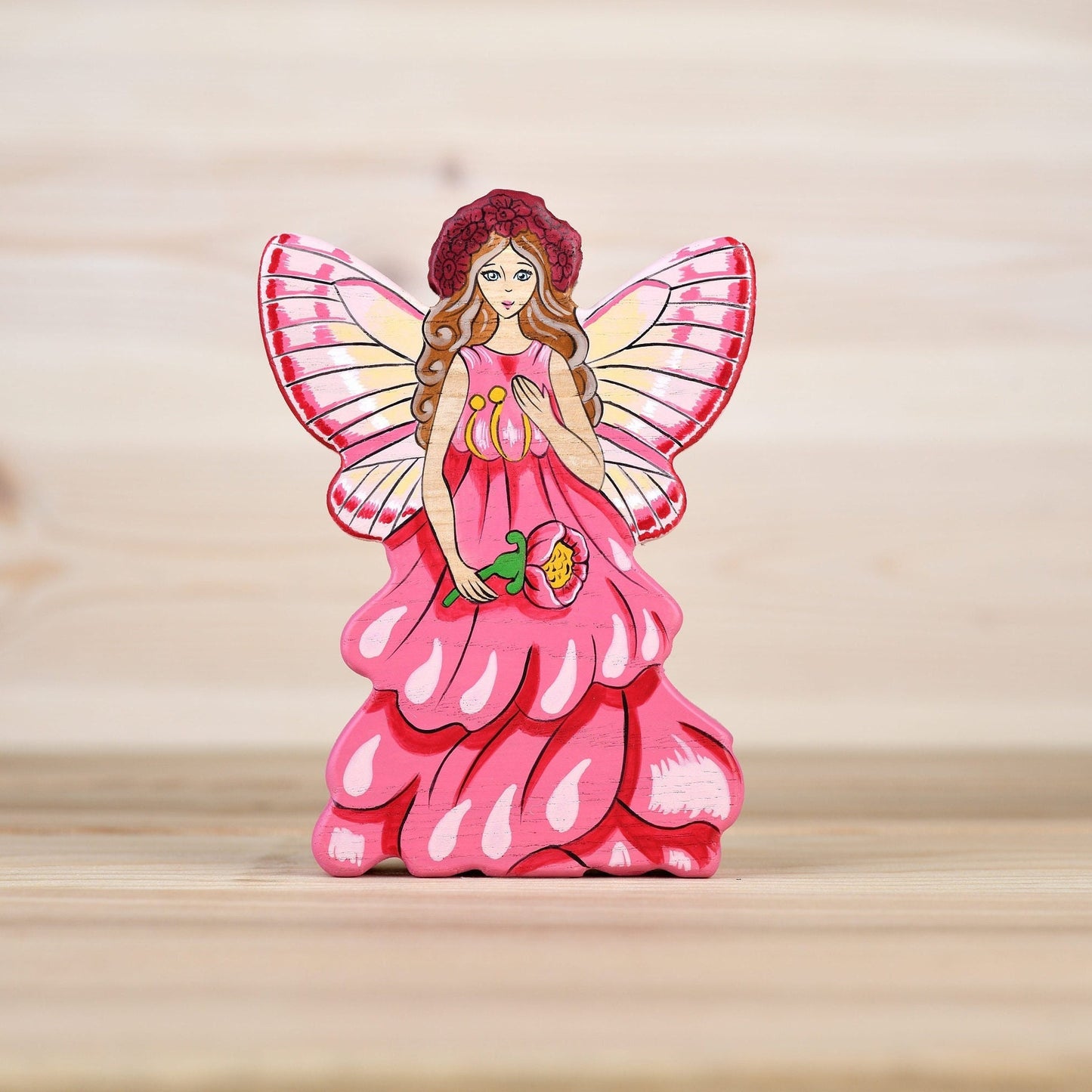 Wooden Pink Fairy figurine