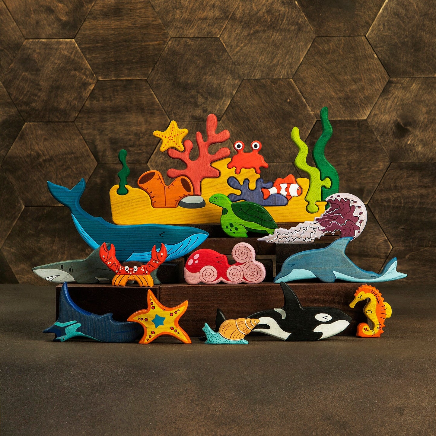 Wooden Sea Animals set (13 pcs)