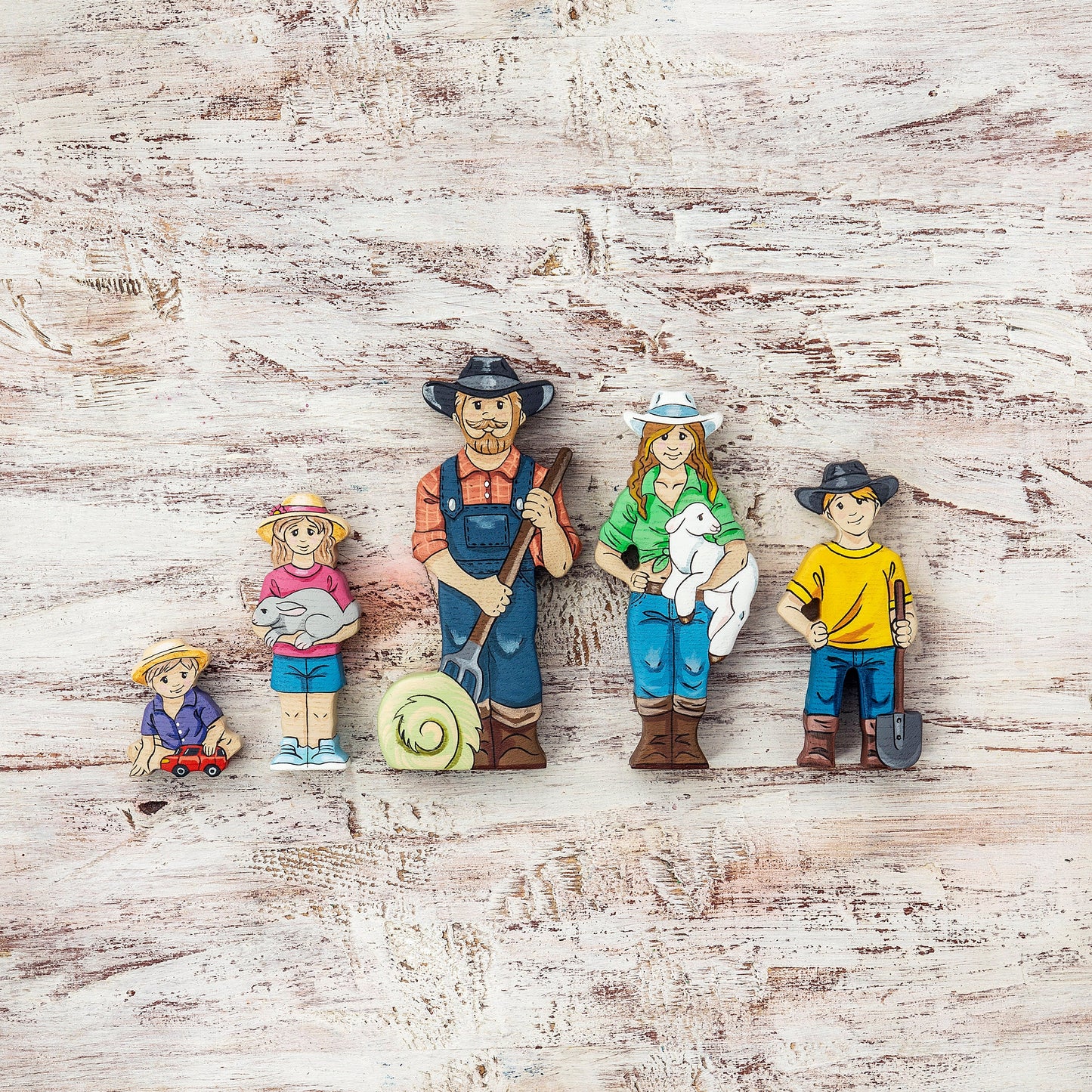 Wooden Farm Family Figurines