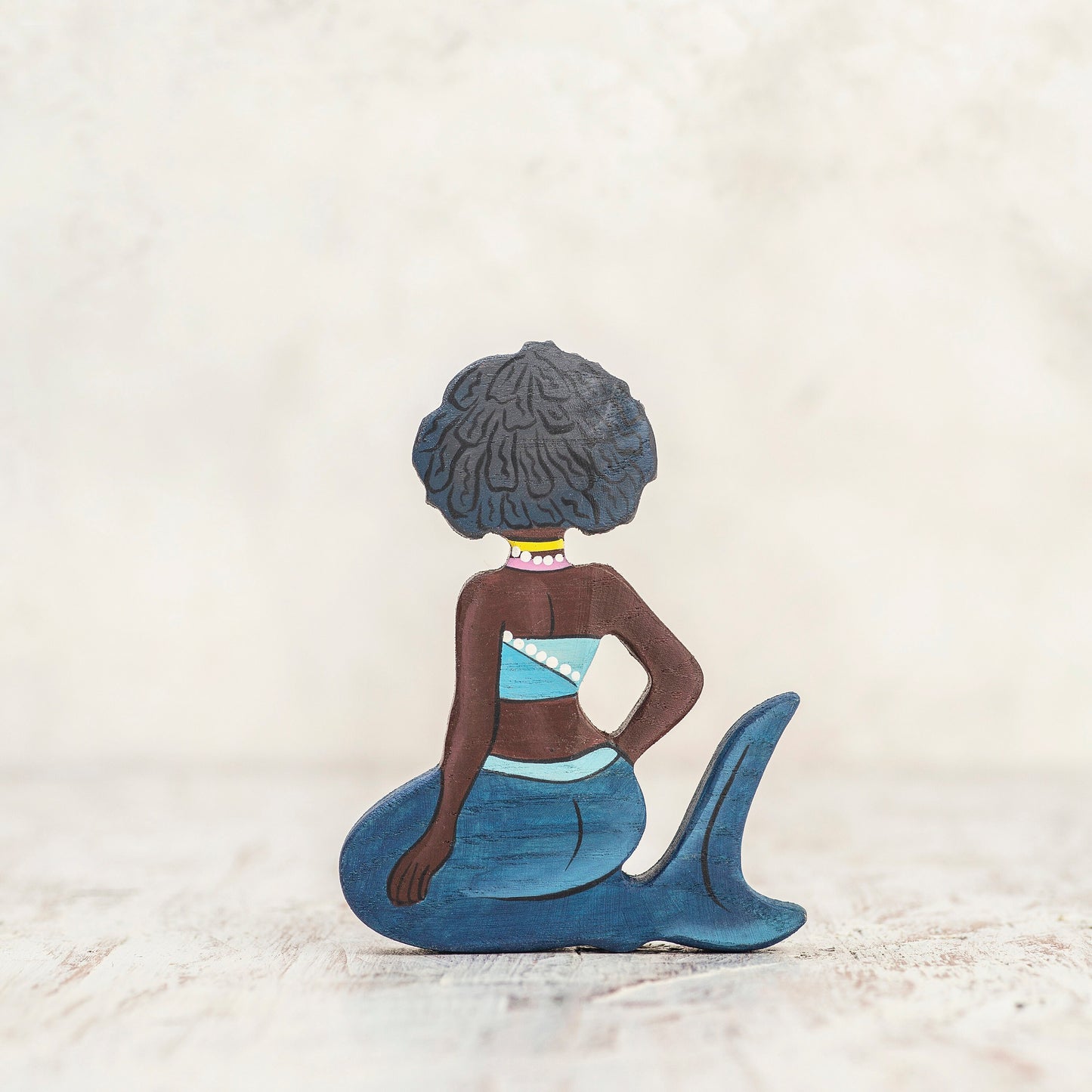 Wooden Mermaid Toy with Afro-American Features