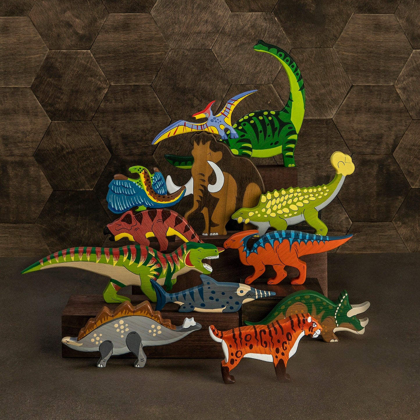 Wooden Saber toothed tiger toy