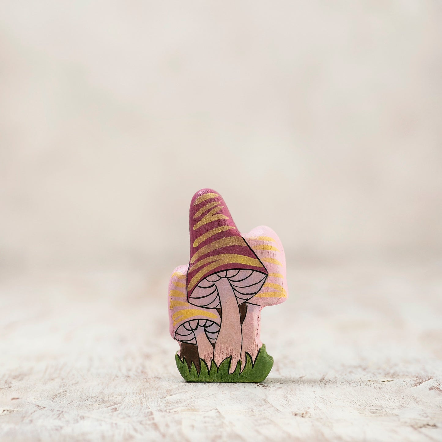 Wooden Pink Fairy Mushrooms