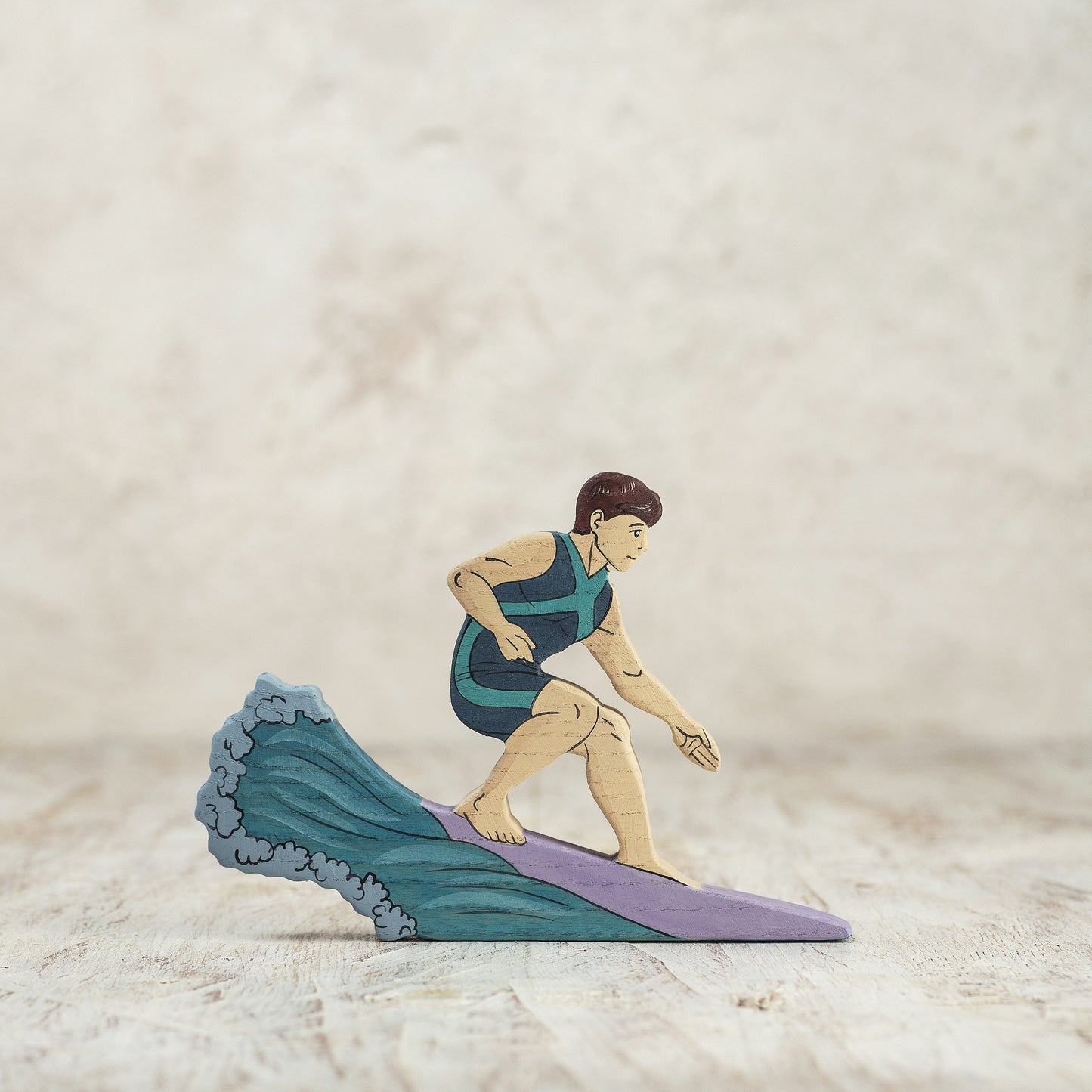 Handcrafted Wooden Surfer on the Wave