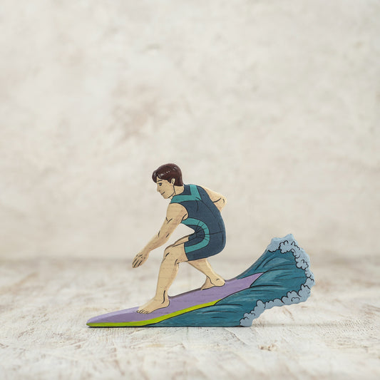 Handcrafted Wooden Surfer on the Wave
