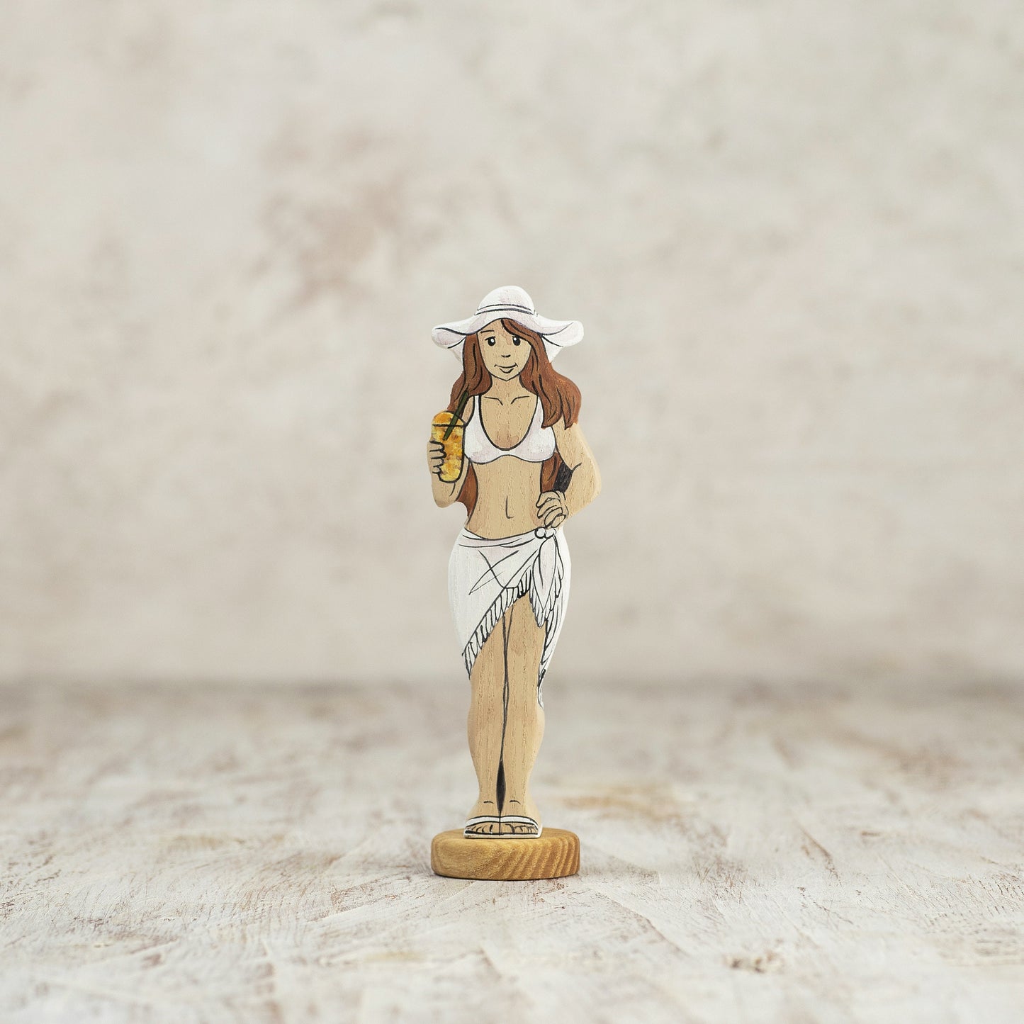 Handcrafted Wooden Girl on the Beach Figurine