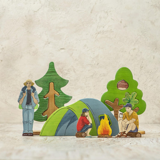 Wooden Camping Scene Playset 7 pcs