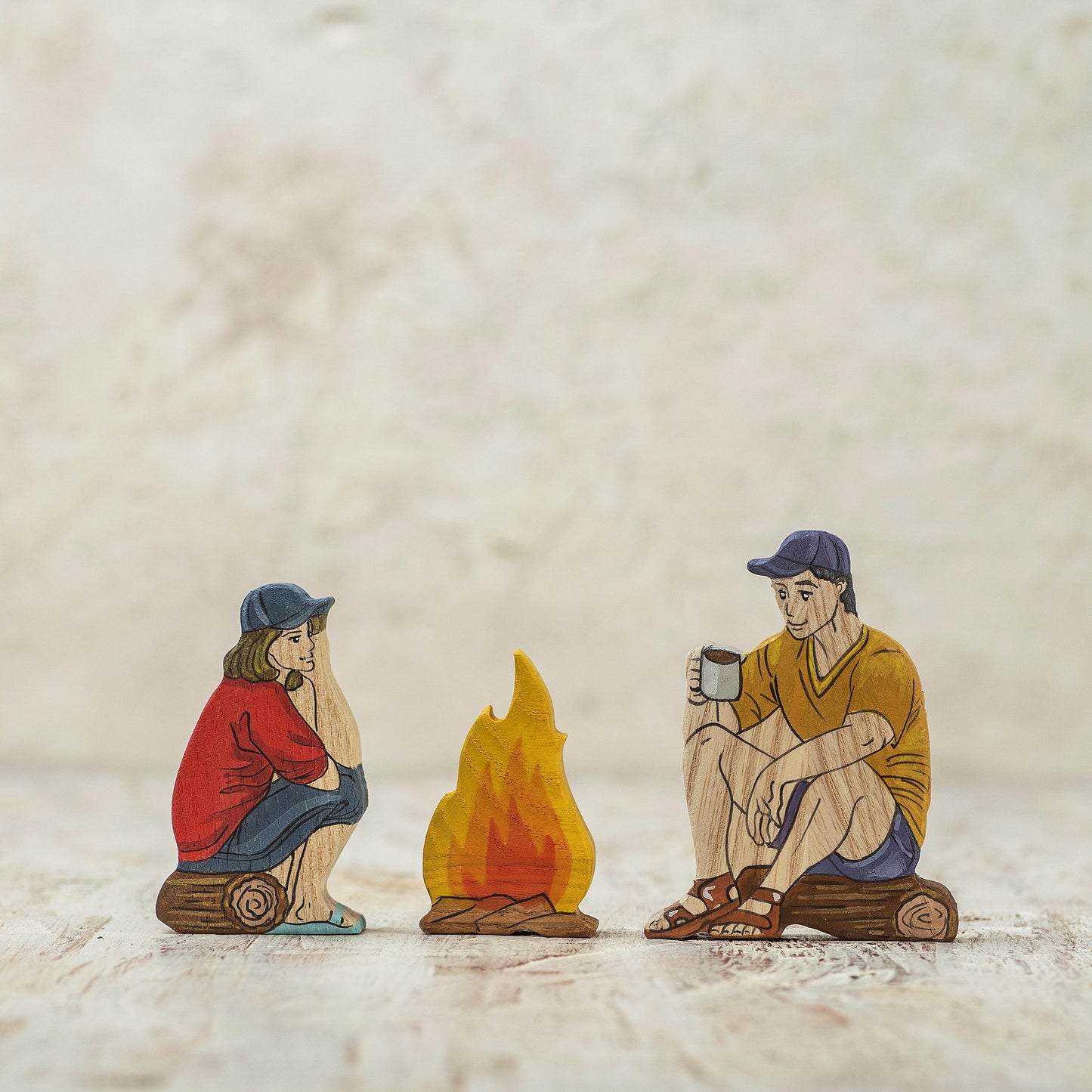 Wooden Boy at the Fire Figurine