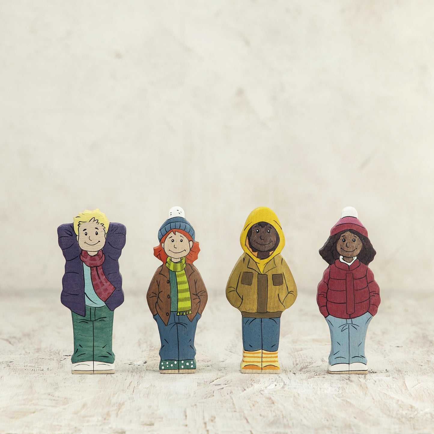 Wooden Girl Figurine in Red Winter Coat