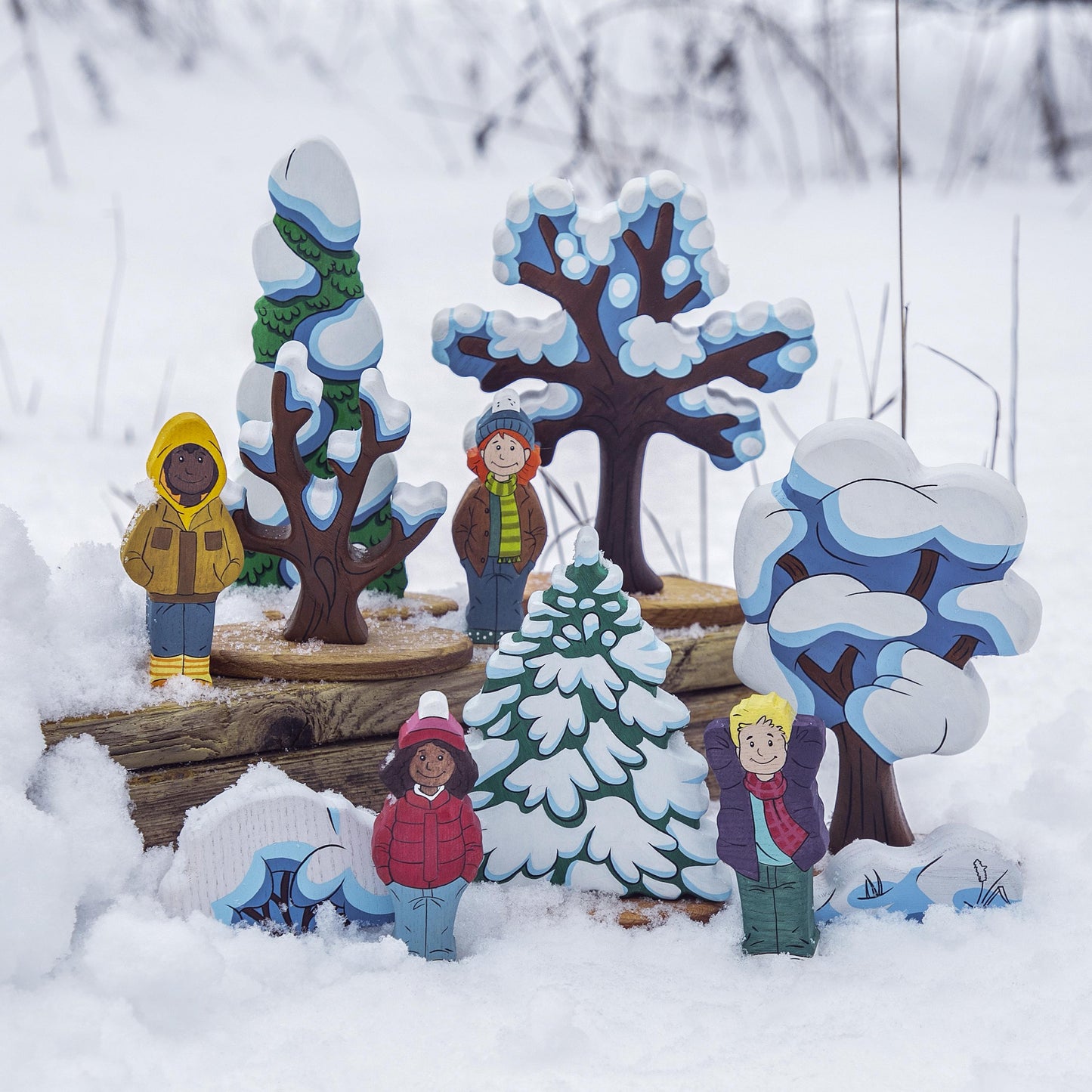 Wooden Boy Figurine in Violet Scarf