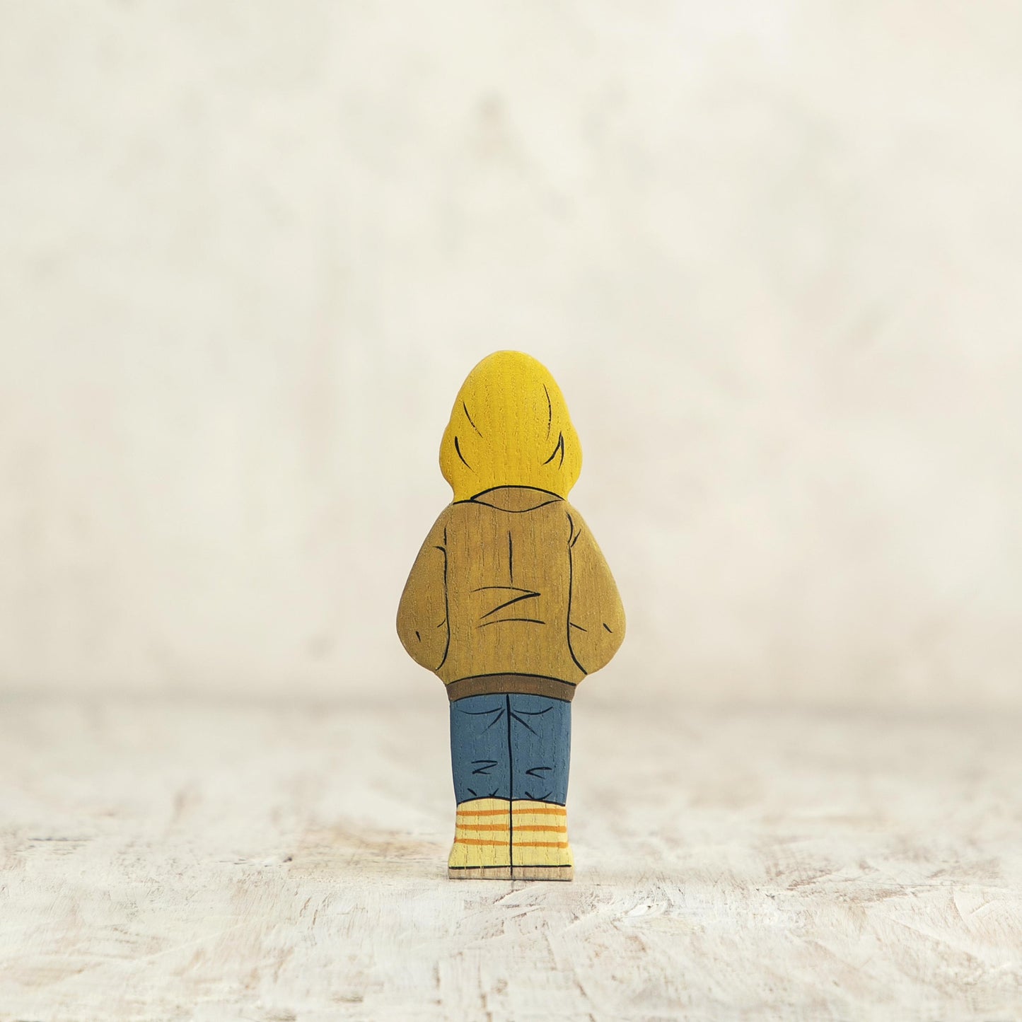 Wooden Boy Figurine in Yellow Jacket