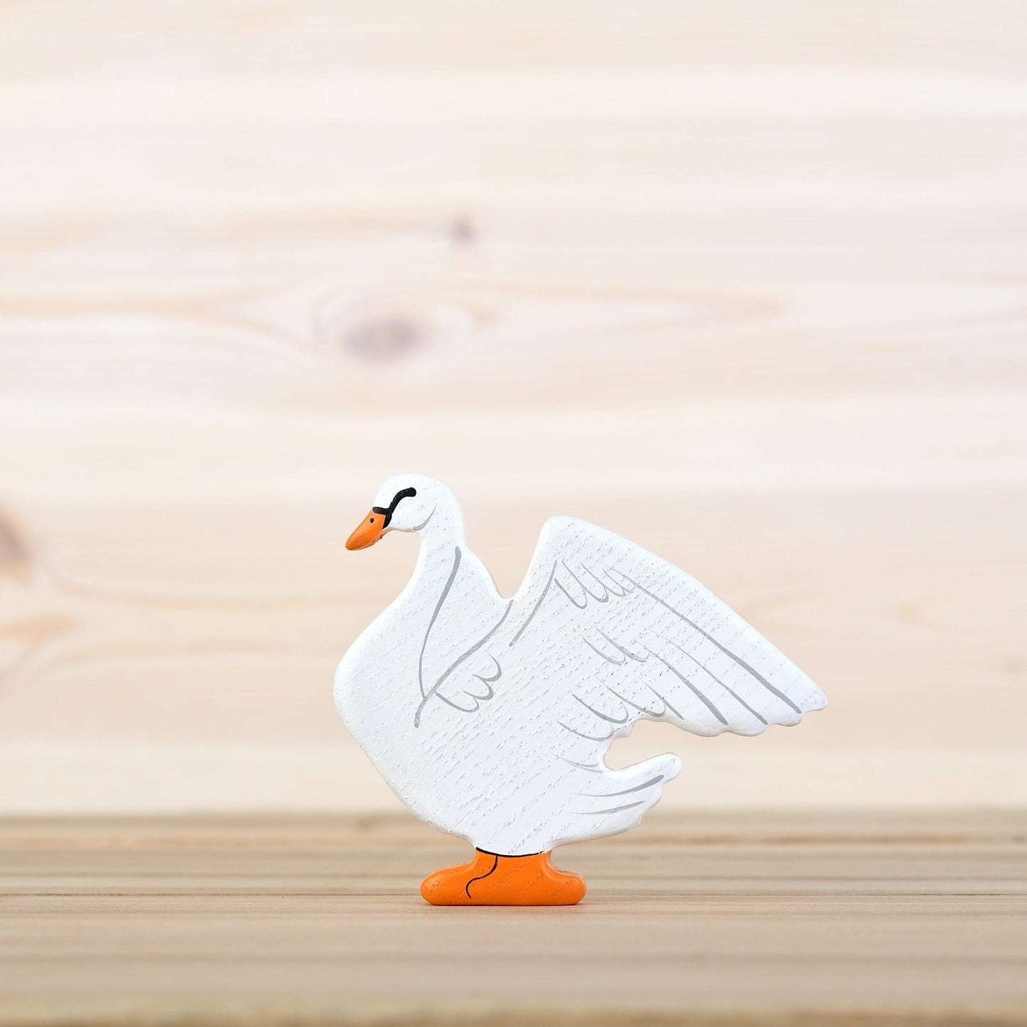 Wooden White Swan Toy with Wings Up