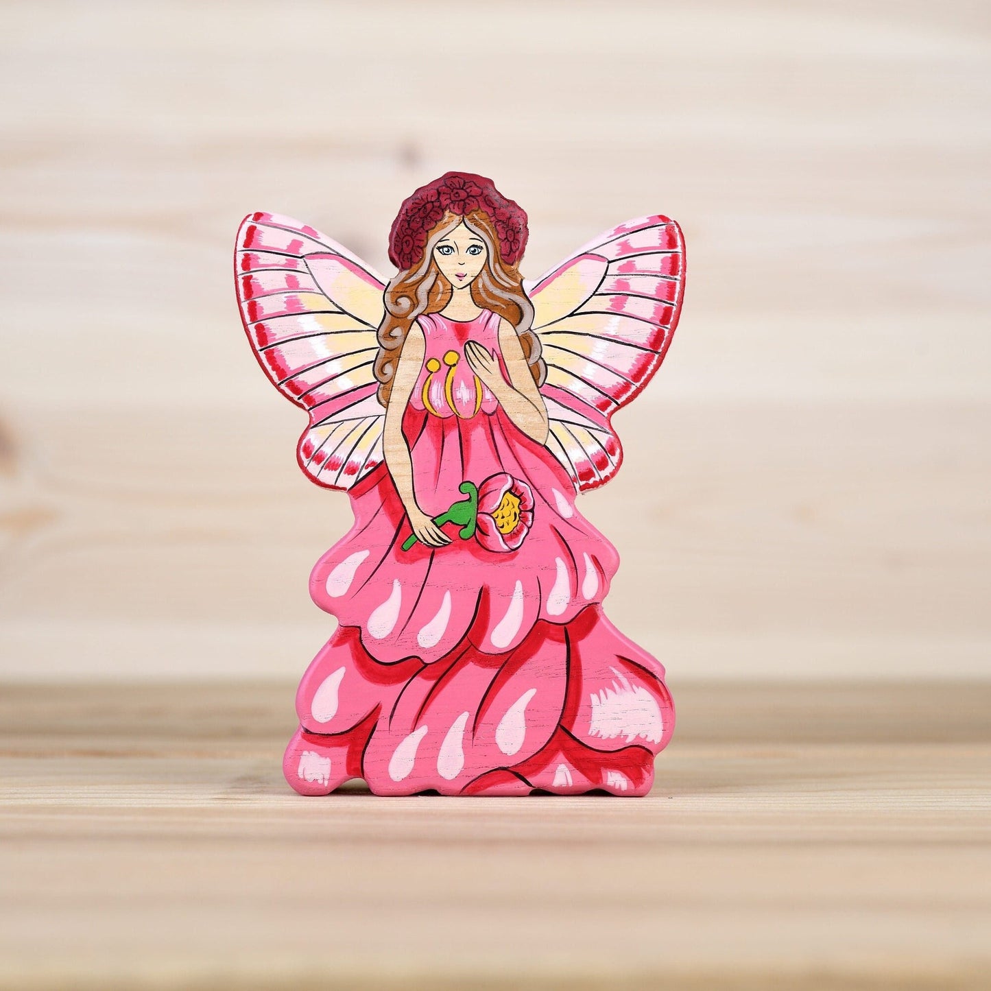 Wooden Pink Fairy figurine Flower Fairies Whimsical creatures Fairy World Handmade Fairy figurines