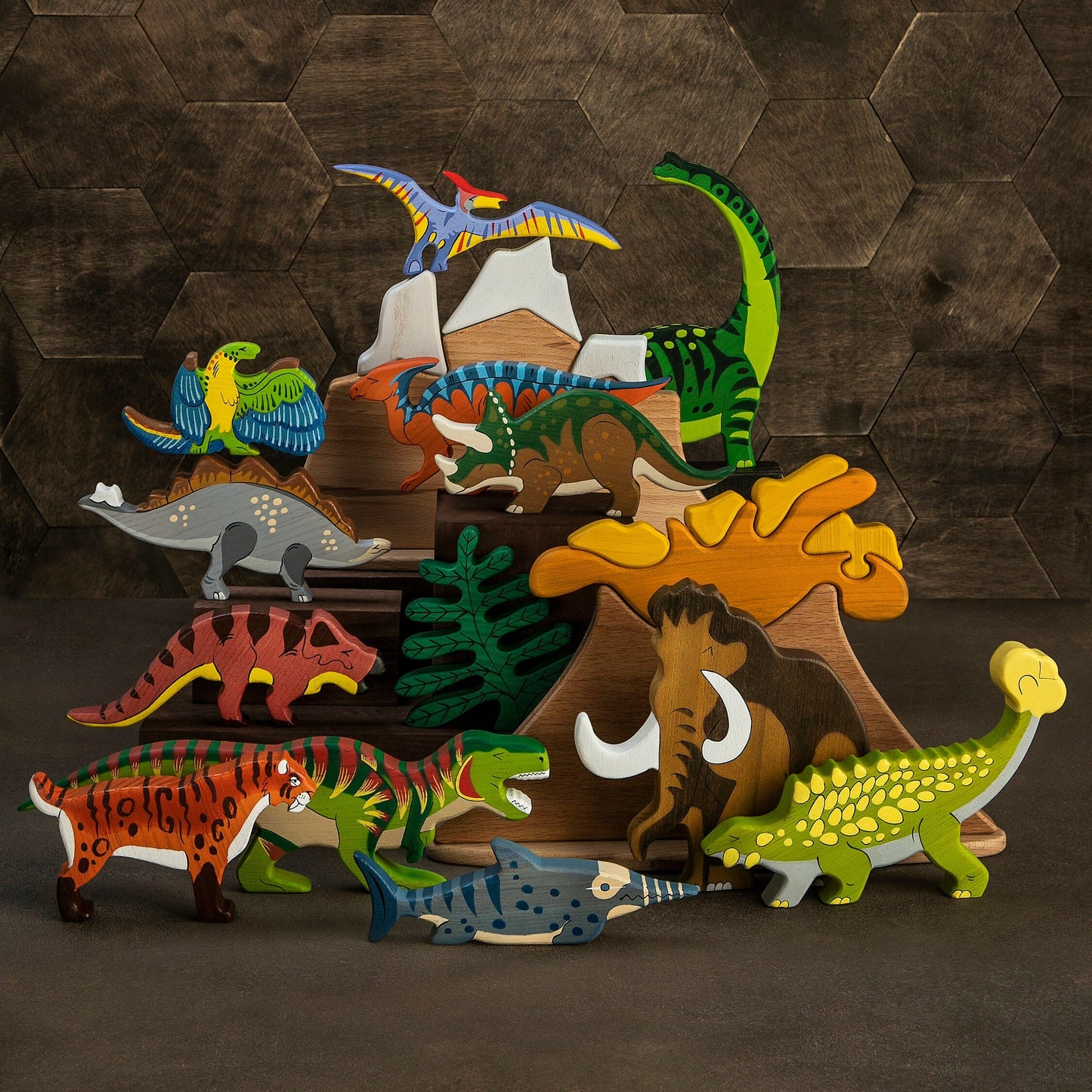Big Wooden Dinosaur toy set (15pcs)