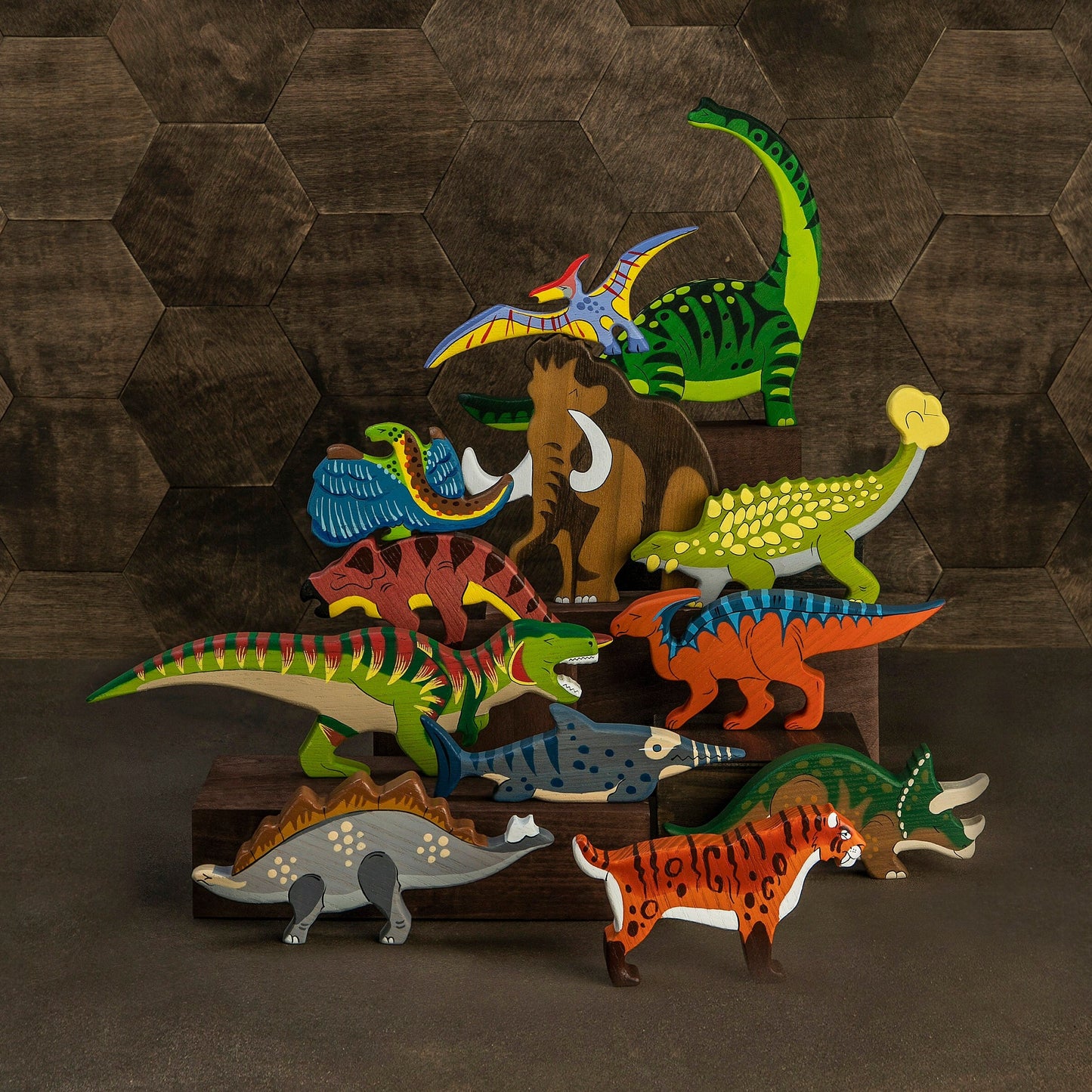 Big Wooden Dinosaur toy set (15pcs)