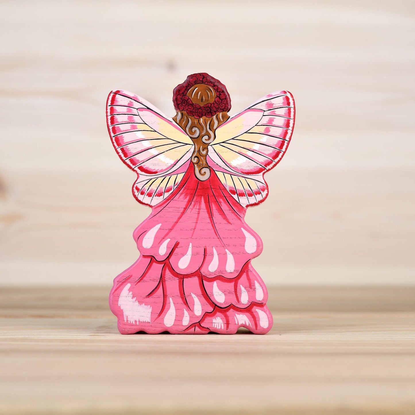 Wooden Pink Fairy figurine Flower Fairies Whimsical creatures Fairy World Handmade Fairy figurines
