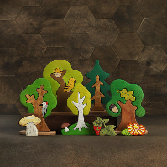 Wooden Tree Set  (5pcs) Woodland trees Waldorf toys Wooden toys Animal figures Birthday gift for kids