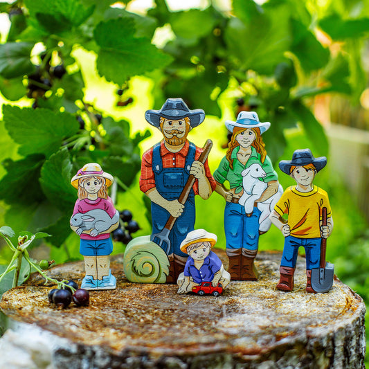 Wooden Farm Family Figurines