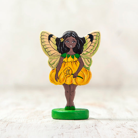 Wooden Yellow Fairy with Afro-american features
