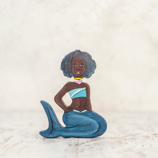 Wooden Mermaid Toy with Afro-American Features