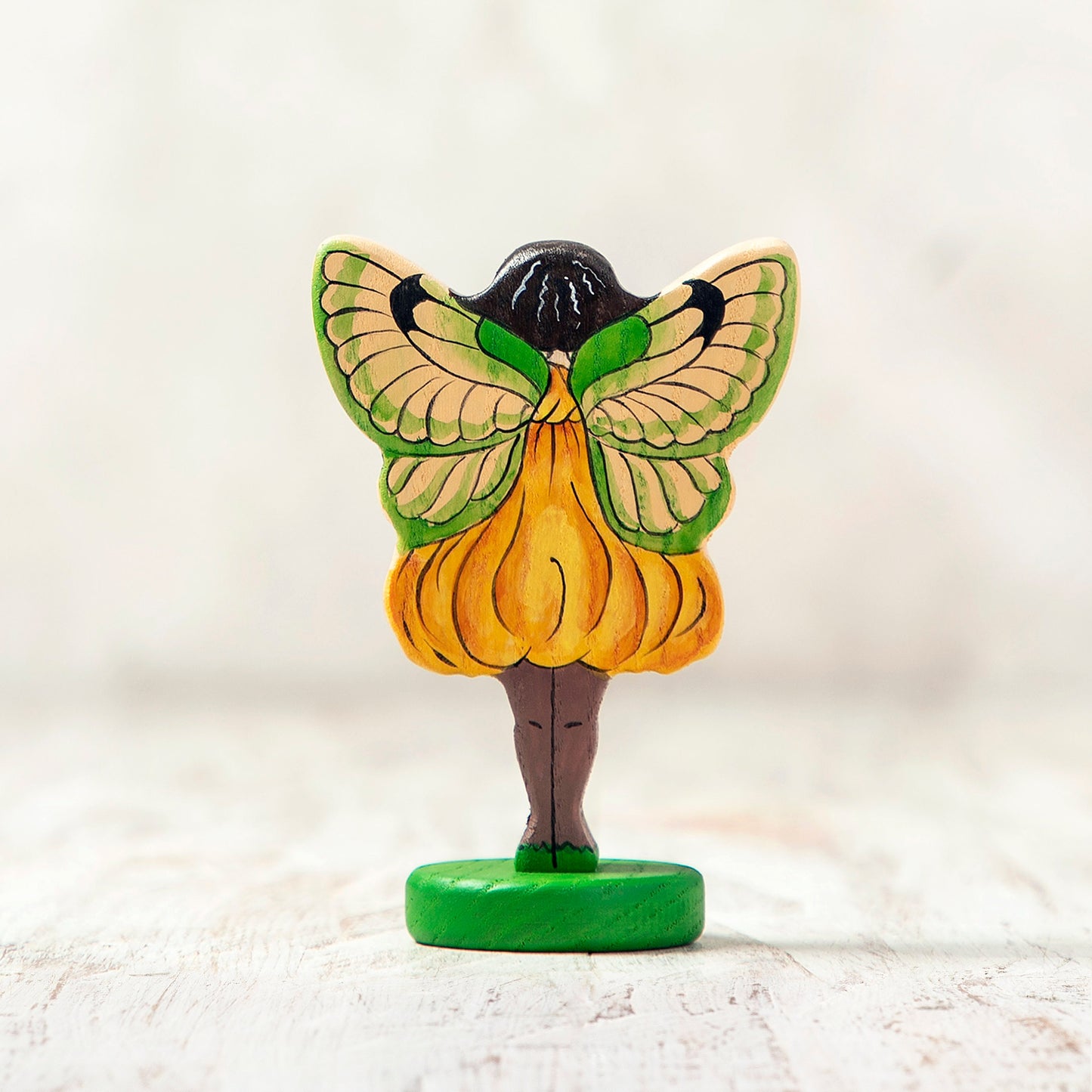 Wooden Yellow Fairy with Afro-american features
