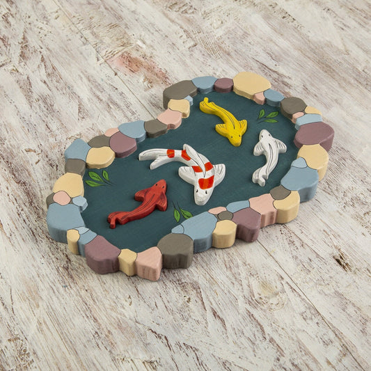 Wooden Koi Pond with 4 fish Wooden puzzle Waldorf toy Perfect for toddler