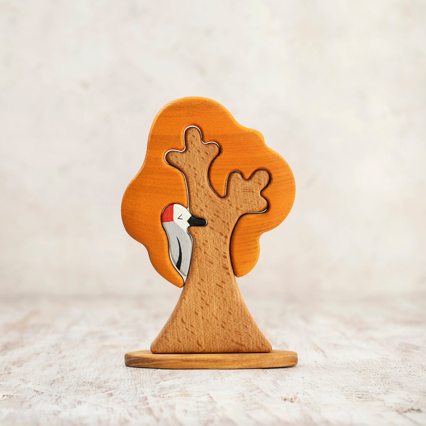 Wooden Fall Tree Toy with Pop-Out Woodpecker