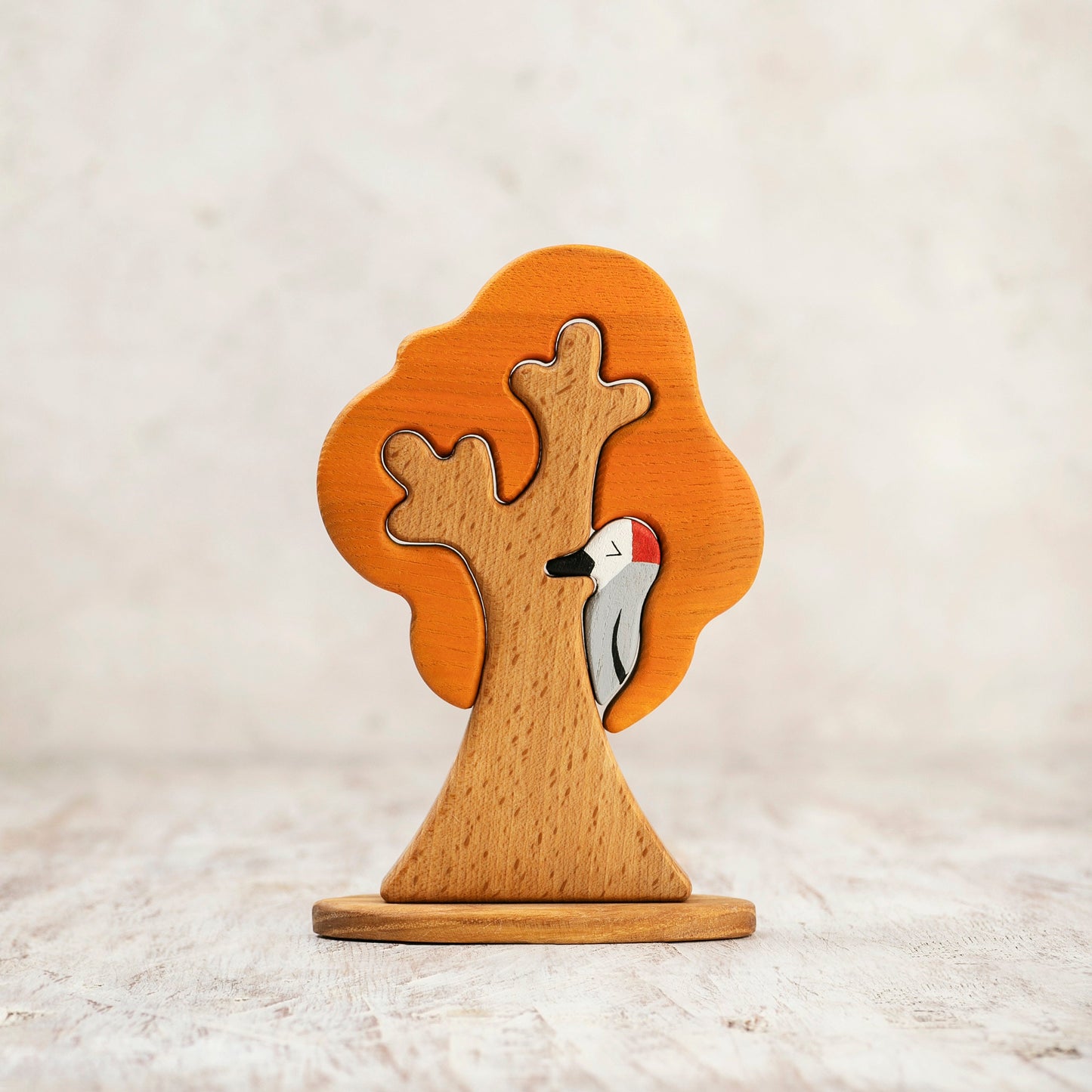 Wooden Fall Tree Toy with Pop-Out Woodpecker