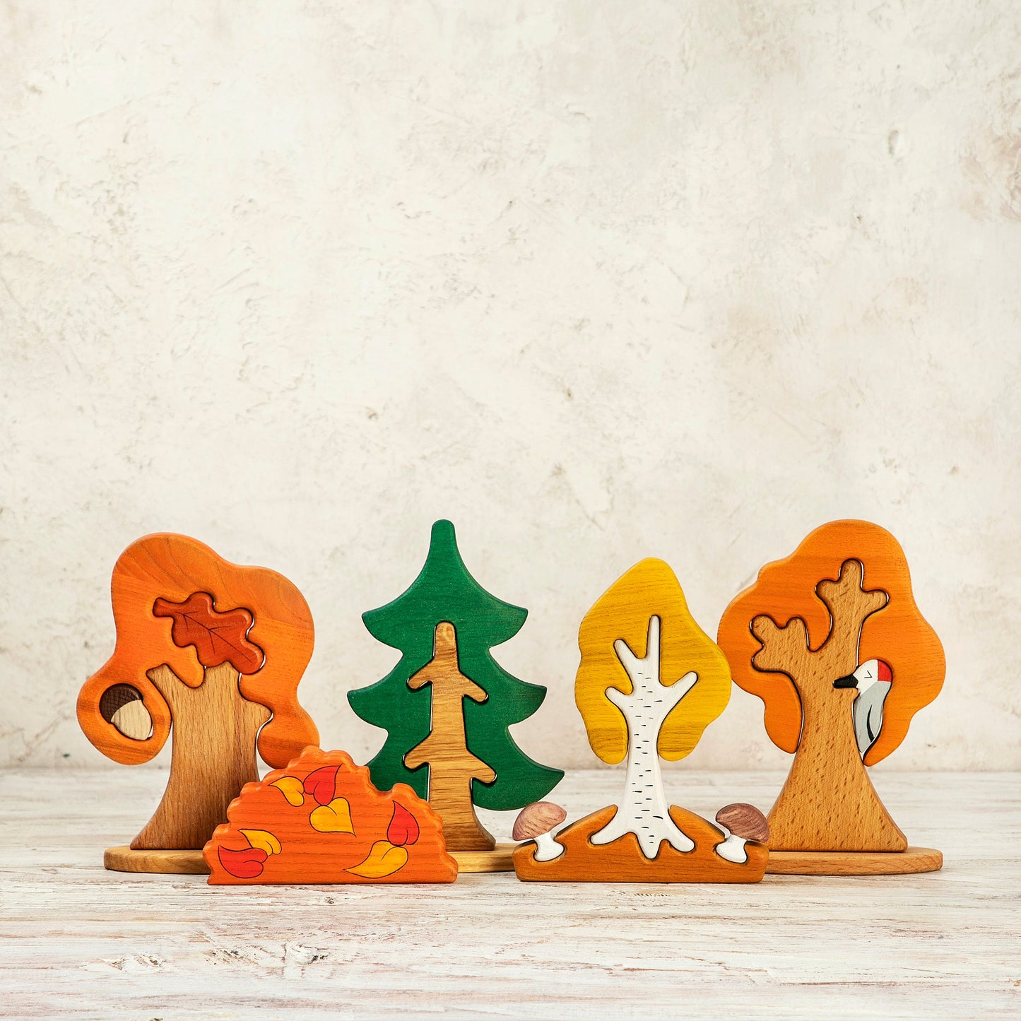 Wooden Fall Tree Toy with Pop-Out Woodpecker