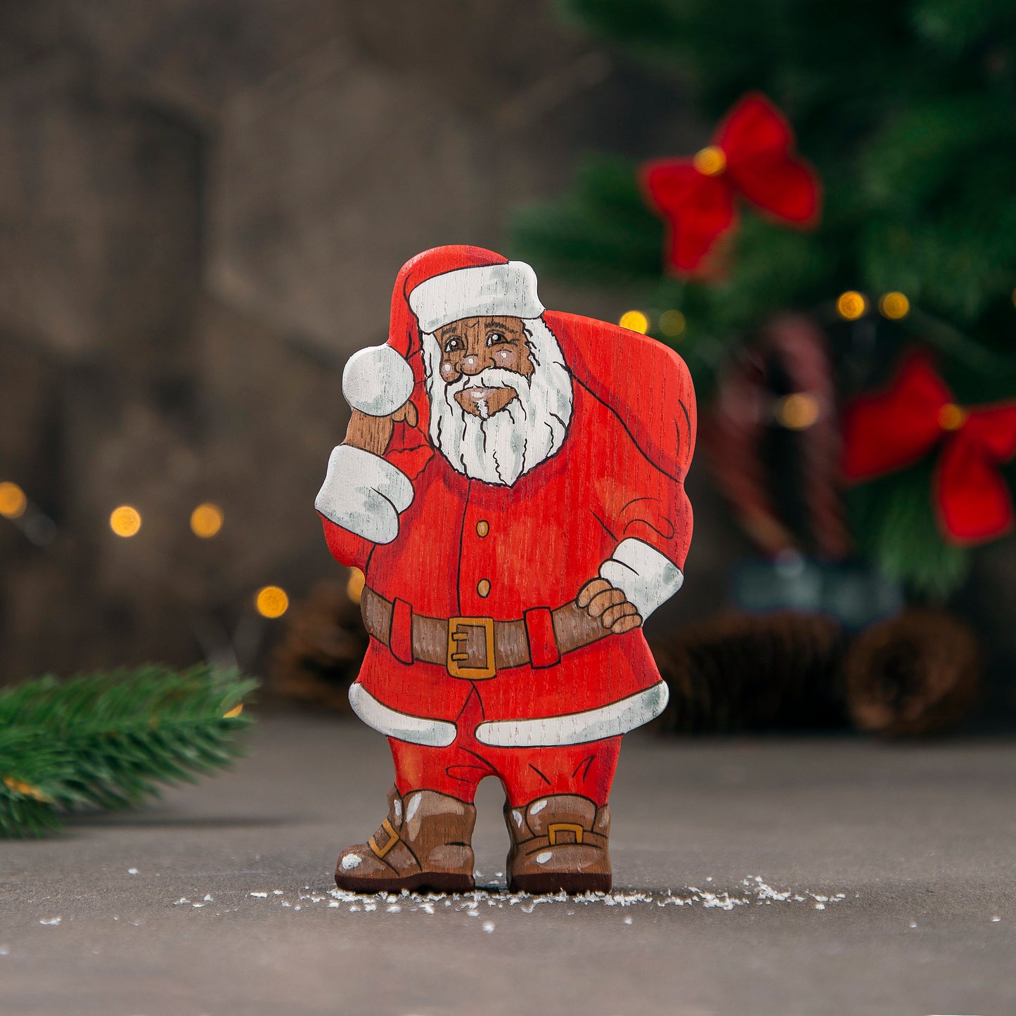 Wooden Afro-American Santa Figurine