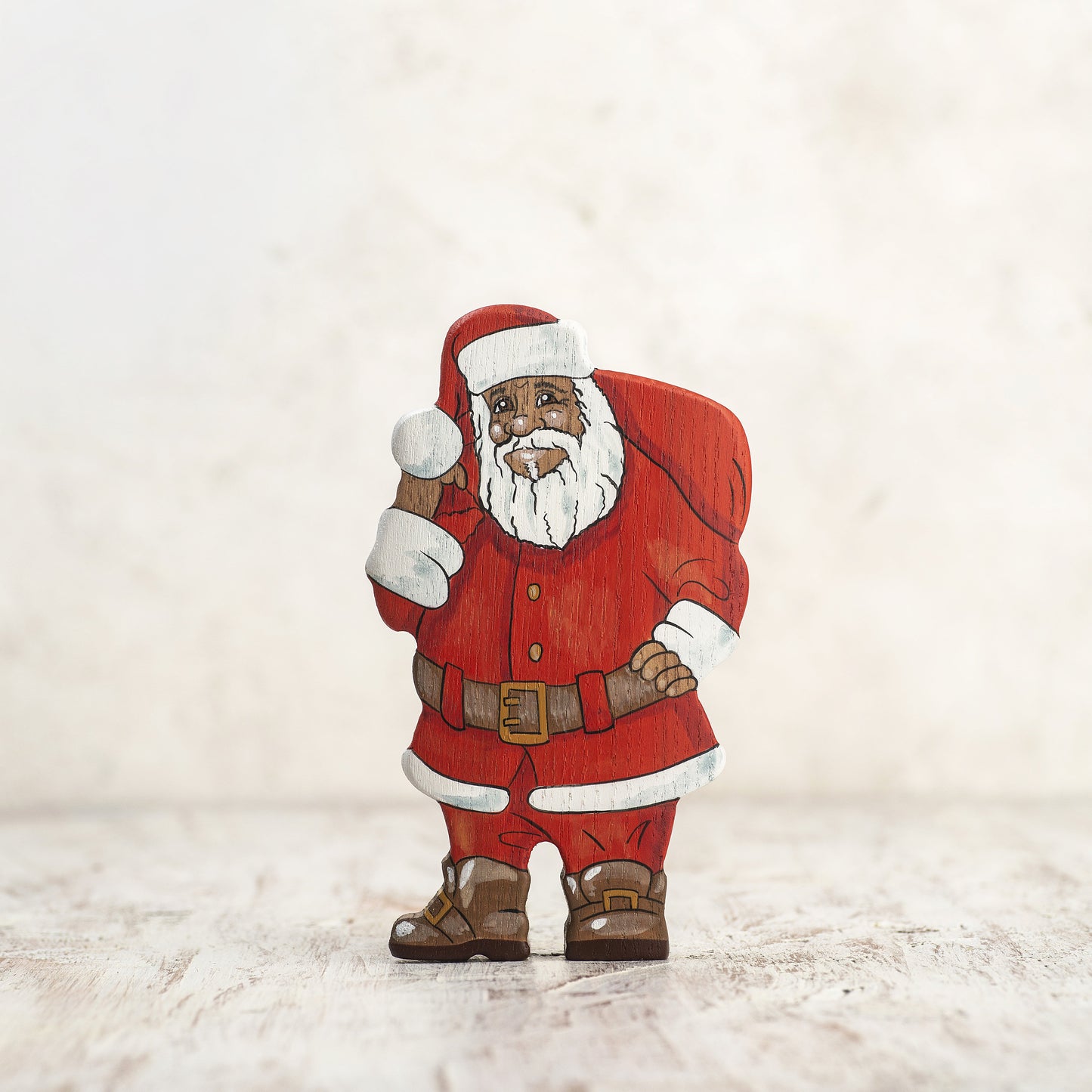 Wooden Afro-American Santa Figurine