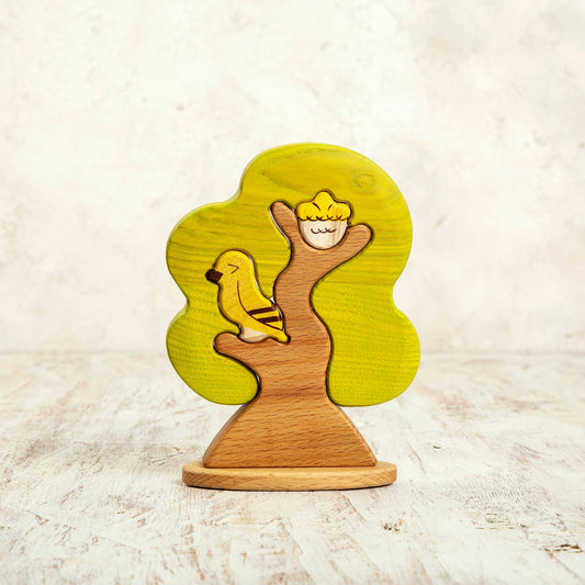 Wooden Tree Puzzle with Nesting Birds