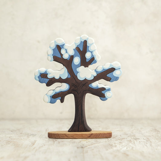 Wooden Winter Tree Toy with Whimsical Snow