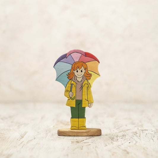 Wooden Girl with Colorful Umbrella