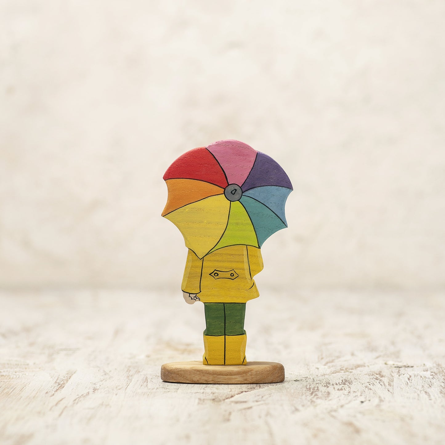 Wooden Girl with Colorful Umbrella